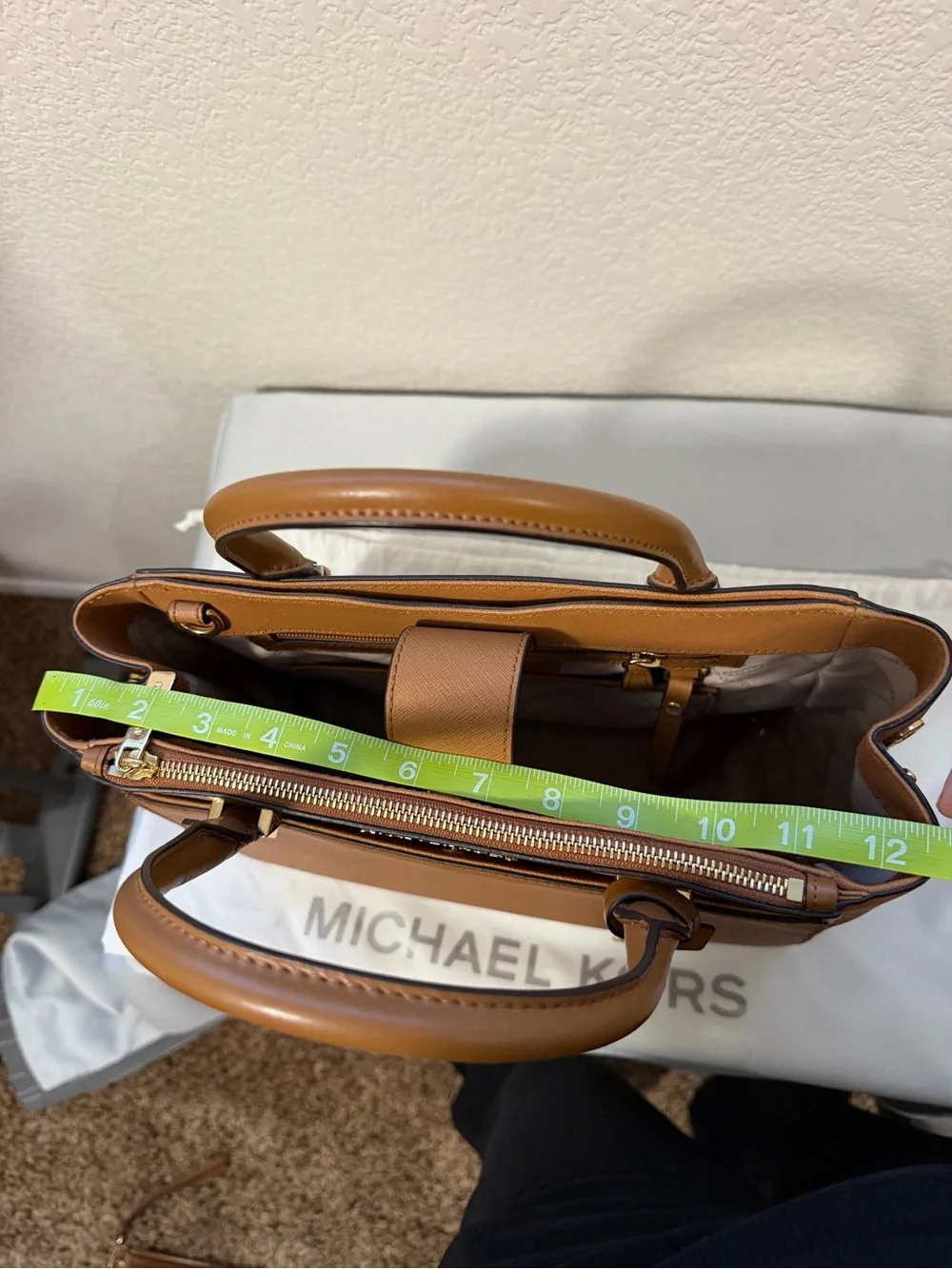 Michael Kors Cognac Saffiano Leather Satchel with Gold Charm